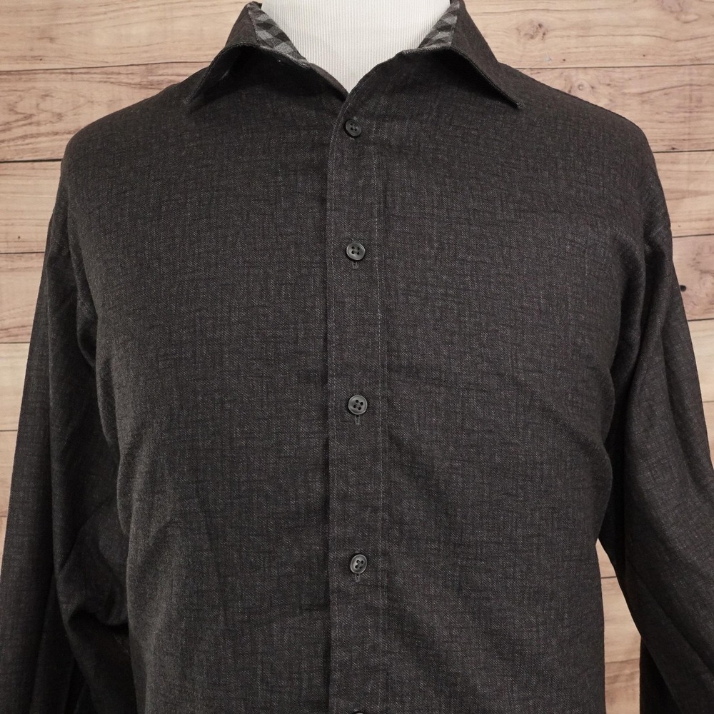 Pronto Uomo Shirt Mens XL Gray Geometric Long Sleeve Button-Up Classic Fit